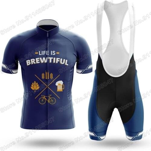 2021 Brewtiful Navy Mens Cycling Jersey Set Summer Clothing Road Bike Shirts Suit Bicycle Bib Shorts MTB Wear Maillot Ropa