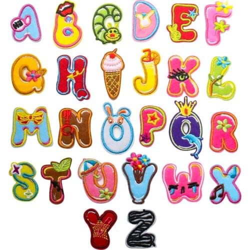 26 Letters Patches Cartton A-Z English Alphabet Applique Embroidery Patches Iron on Clothes Stickers Accessories Name Badges