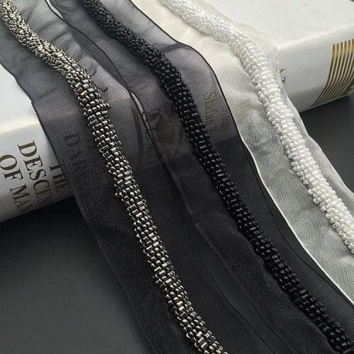 3Yards White Black Beaded Lace Trim Tape Fabric Ribbon DIY Collar Sewing Garment Headdress Materials Shoes Hats Ornaments