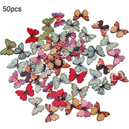 50Pcs/Bag Creative Button Cute Exquisite Multicolor 2 Holes Butterfly Scrapbooking Garment Button for Daily Childrens Clothing
