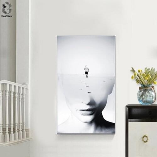 Abstracct Portrait Canvas Printings Painting Black White Wall Art Poster Pictures for Office Living Room Home Decoration