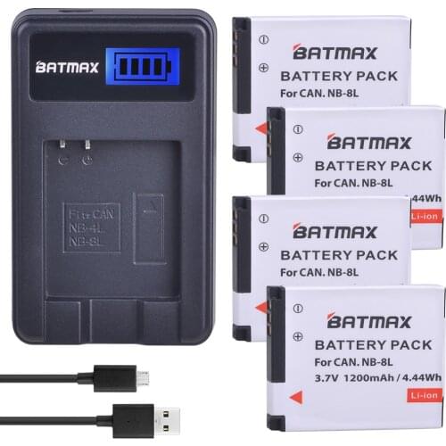 4Pcs 1200mAh NB-8L NB 8L NB8L Camera Battery + LCD USB Charger for Canon Powershot A3100 A3200 A3300 IS A2200 IS A3000 IS A1200