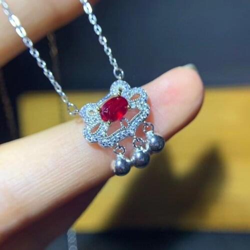 Ashion cute lucky lock tassel Natural red ruby Necklace Natural Gemstone Pendant Necklace woman girl wedding party Jewelry