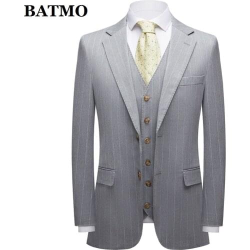 BATMO 2021 new arrival high quality casual grey striped suits men,male suit,plus-size 3636