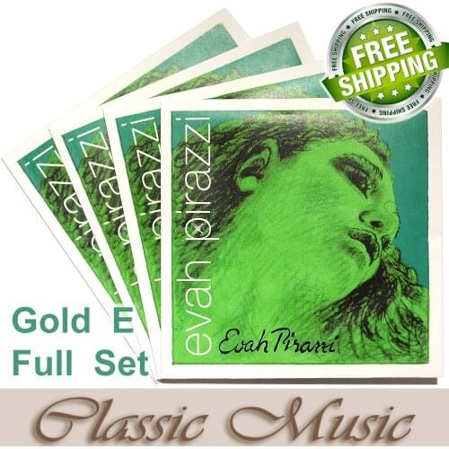 Free shipping ,Evah Pirazzi 4/4 Violin Strings Full Set(419521), Gold E ,Set Ball End made in Germany