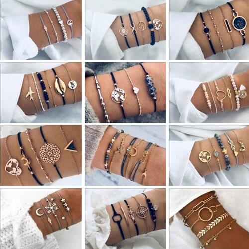 30 Style European and American Bohemian Bracelets with Crystal Beaded and Tassel Golden Bracelet Set for Fashion Women Gifts