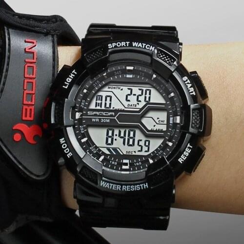 SANDA Brand Men Sports Watches Outdoor Camping Army Watch For Men Alarm Chronograph Digital Clock Waterproof Erkek Kol Saat 378