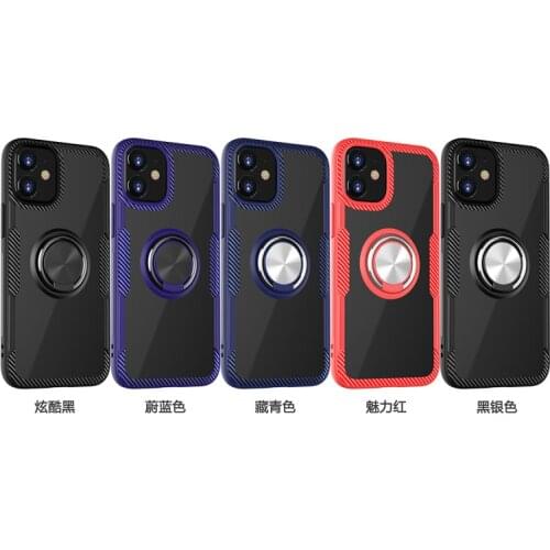 IPhone 11 12 Pro Max x xs xr 6 8 7 Plus SE Business Phone Case Transperant Acrylic PC Colorful Soft TPU Finger Ring Holder Armor