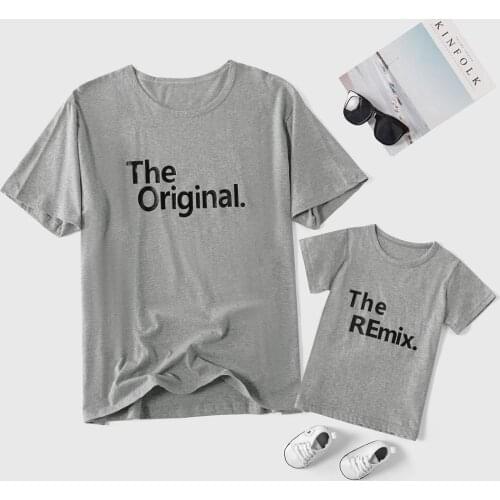 PatPat 2020 New Summer "Original-REmix" Letter Print Cotton T-shirts for Daddy and Me Short-sleeve Grey T-shirts