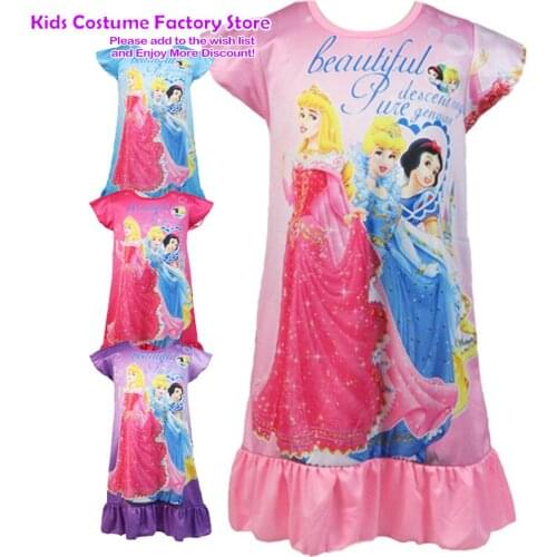 Hot Sale Disney Princess Nightdress Kids Girls Summer Cartoon Print Short Sleeve Nightgown Childrens Casual Sleepwear Robe 3-9Y