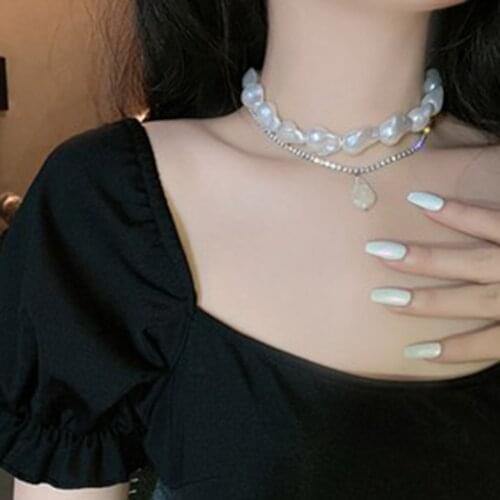 Gothic Baroque Pearl Tassel Chain Necklace for Women Bridal Wedding Strand Beaded Sweet Female Choker White Best Friend Jewelry