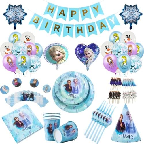 Frozen Theme Anna Elsa Princess Balloon Party Supplies Girls Birthday Decorations Paper Plates Cup Tablecloth Baby Shower Kids T