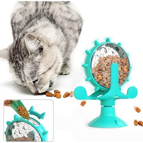 Pet Cat Toy Leaky Feeder Food Dispenser Toys 360 Rotating Windmill Interactive Training Exercise Game Feeding Leakage Device