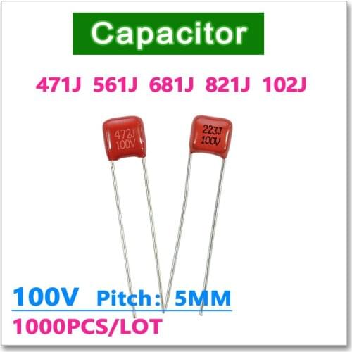 JASNPROSMA CBB pitch 5MM 100V 1000PCS 470PF 560PF 680PF 820PF 1NF 471J 561J 681J 821J 102J DIP capacitor CBB21 CBB22