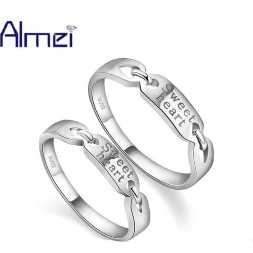 Almei Gothic Silver Color Couple Rings for Men Women Wedding Jewelry Ring Pair Set Mariage Girls Jewelry Sweet Heart Anelli J054
