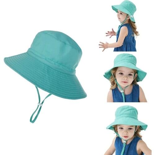 Summer Foldable Hat Solid Color Toddler Baby Hat Wide Brim Beach Round Top Sunscreen Cap Kids Bucket Hat Dropshipping 2021
