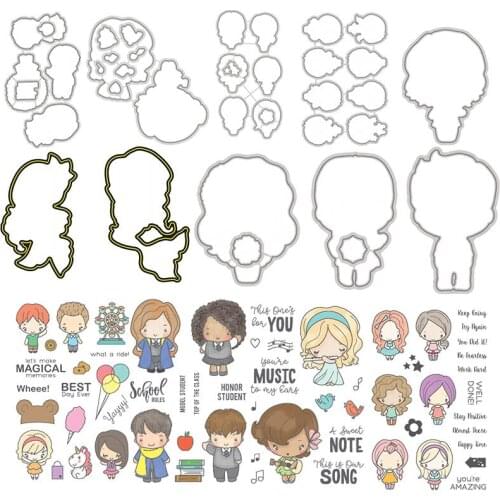 Skiing boys Lovely Girls Metal Cutting Dies & Matching Stamp For DIY Scrapbooking Craft Embossing Stencil Die Cut Making