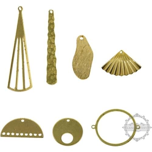 Raw brass fan-shaped half round long earrings chandelier DIY pendant charm supplies 1800347