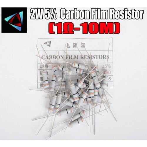 20pcs 2W Carbon Film Resistors 5% 1R ~ 10M 1R 4.7 10R 22R 33R 47R 1K 4.7K 10K 100K 10 22 47 4K7 ohm Metal oxide film Resistor