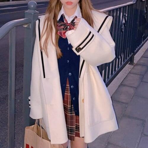 Sweet Girl Japanese Style Korean Overcoat Winter Patchwork Warm Trend Coats Jackets Harajuku Preppy All-Match JK Uniform Jacket