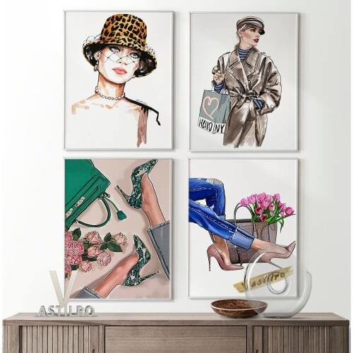 Fashion Girl Designer Watercolor Clipart Print Wall Art Beauty Woman Canvas Cosmetics Painting High Quality Beauty Center Decor