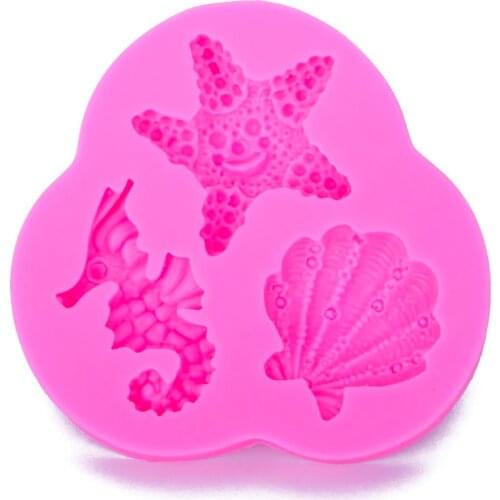 Marine class Sea horse shell shape 3D Craft Relief Chocolate confectionery Silicone Mold Fondant Cake Kitchen Decorating FT-1100