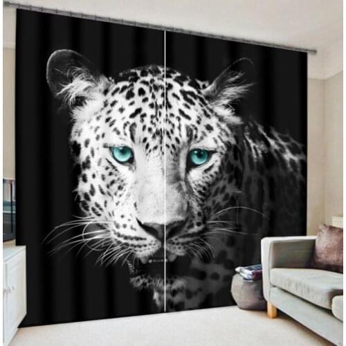 Cartoon Children Room Blackout Short Curtains Silver Snow Leopard Animal Pattern Window Half Curtains for Living Room