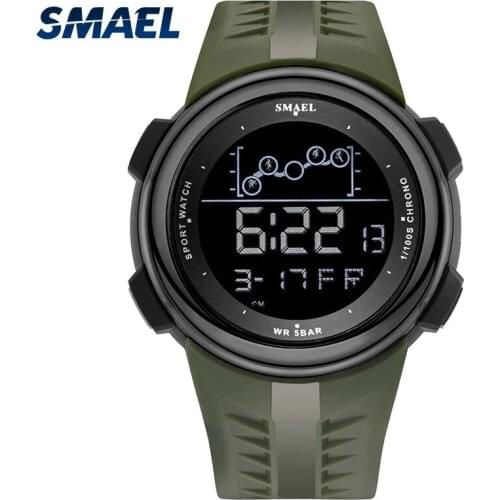 SMAEL Mens Sports Watch Waterproof Clock Alarm Clock Chronograph Stopwatch LED Luminous Digital Display Shatter-resistant