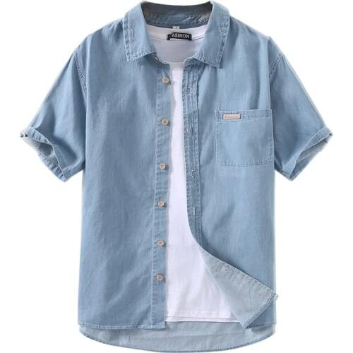 2021 Summer New Mens Denim Shirt Pure Cotton Business Casual Japanese Style Short-sleeved Shirt Male Classic Fashion Brand Top