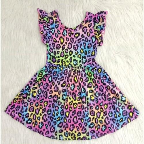 Toddler girl flutter sleeve dress fashion boutique girl leopard twirl dress high quality kids frocks