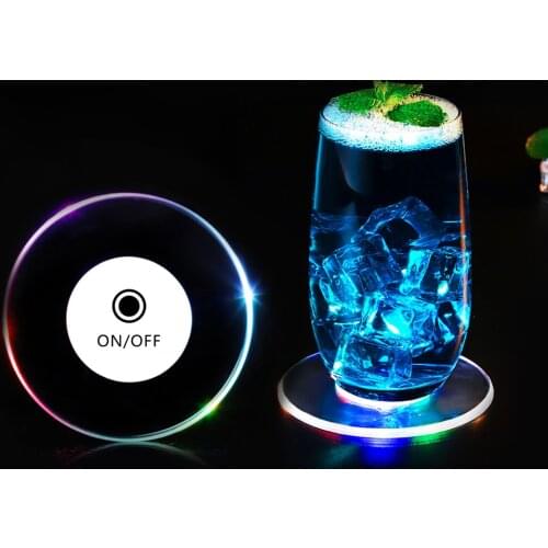 Led Coaster Cup Holder Mug Stand Light Bar Mat Table Placemat Party Drink Glass Creative Pad Round Home Decor Kitchen 7 Color