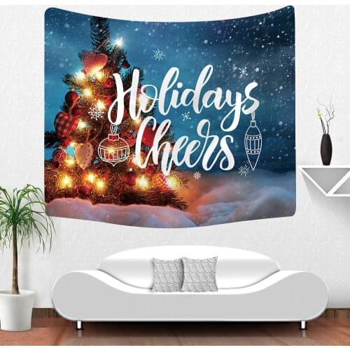 Happy Holidays Tapestry Bedroom Living Room Wall Hanging Tapestry Beautiful Christmas Snow Scene Background Decorative Cloth