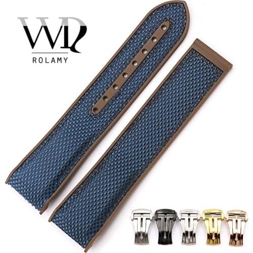 Rolamy 20 22mm High Quality Rubber Silicone With Nylon Replacement Watchband Strap Loops For Planet Ocean 45 42mm With Clasp