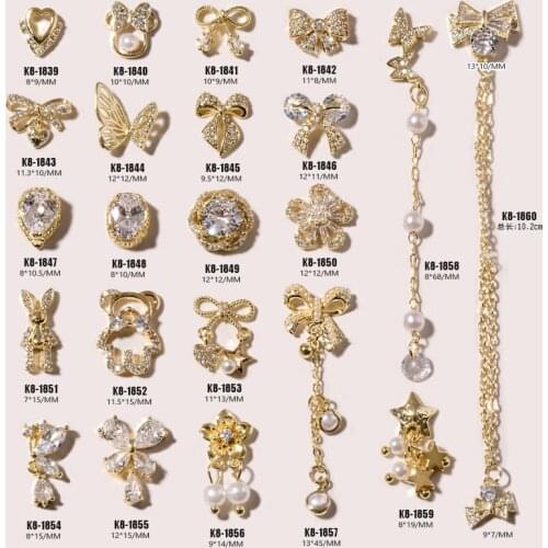 2pcs Luxury Zircon 3D Nail Art Decoration Crystal Pearls Bow Butterfly Shiny Diamonds Alloy Pendant Jewelry Manicure Accessories