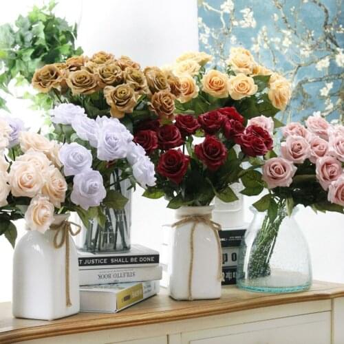10pcs Real Touch Roses Artificial Silk Flowers Dusty Rose, White, Burgundy, Lilac Wedding Flowers Home Decorations Center Pieces