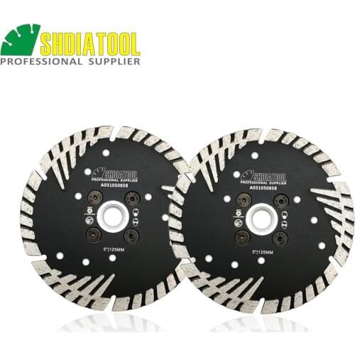 SHDIATOOL 2pcs 5/8-11 FLANGE 5"/125mm Diamond Cutting Discs Granite Tile Hot Pressed Turbo SawBlade With Slant Protection Teeth
