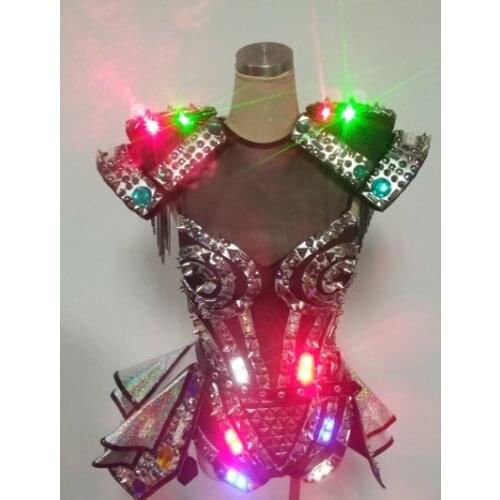 Sexy Women Laser LED Costumes Ladies nightclub LED suit Girls Disco LED Light dress cosplay halloween dance wear