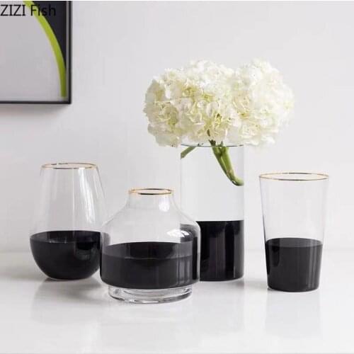 Golden Edge Glass Vase Transparent Vases Creativity Hydroponics Flower Arrangement Simplicity Flower Pots Nordic Home Decor