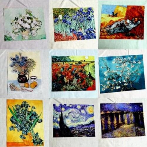 ZENGIA van gogh oil painting fabric for sewing patchwork cotton canvas cloth starry sky Senna River 20X25cm tissus coton