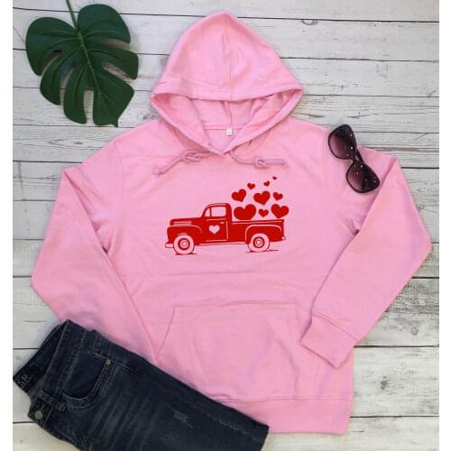 Valentines vintage Truck hoodie heart graphic women fashion cotton casual pure cotton tumblr young hipster warmer lover cute top