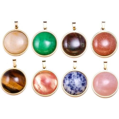 Trendy Natural Stone Agates Pendant Round Jades Pendants Charms for Making DIY Necklace Jewelry Accessories 20mm
