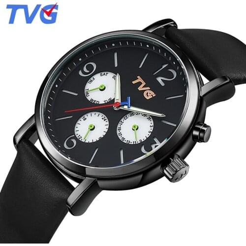 TVG Men's Watch With Leather Strap