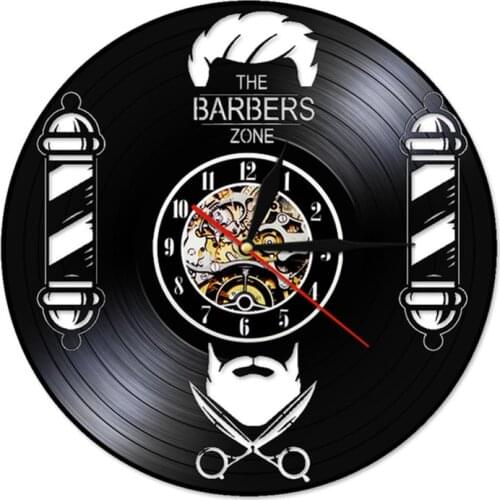 Barber Shop Sign Wall Watch LED Hanging Lamp Vinyl Record Wall Clock Hairdresser Salon Hair Tools Decorative Lighting