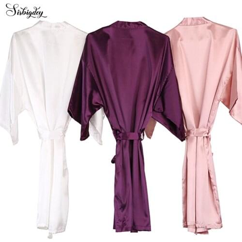 Sisbigdey Peignoir Femme Satin Robes dusty rose pink white Plain Short Kimono bridal hen party Pajamas dressing gown robes women
