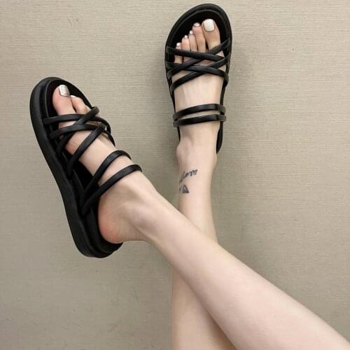 2021 Summer Style Womens Sandals Mid-heel Round Head Word Two Wear Sponge Cake Slippers Fashionable Casual Ladies Roman Shoes