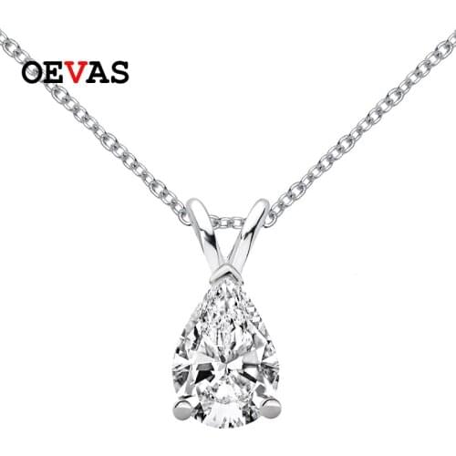 OEVAS Real 1.5 Carat Pear Cut moissanite 100% 925 Sterling Silver Pendant Necklace For Women Sparkling Wedding Fine Jewelry Gift