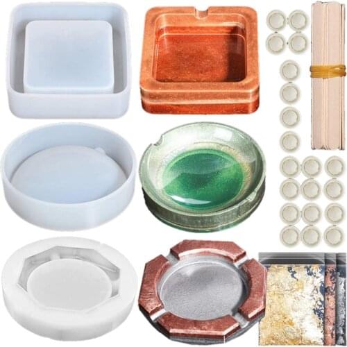 1Set Ashtray Silicone Mold Epoxy Resin Jewelry Mold Resin Casting Pendant Mold Gold Foil Set Suitable for Diy Resin Crafts