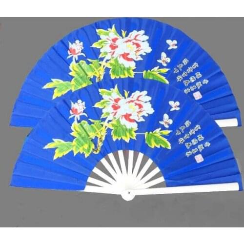 1pair/2pcs high quality tai chi hard plastic double hand kung fu peony fans wushu martial arts fan black/pink/blue