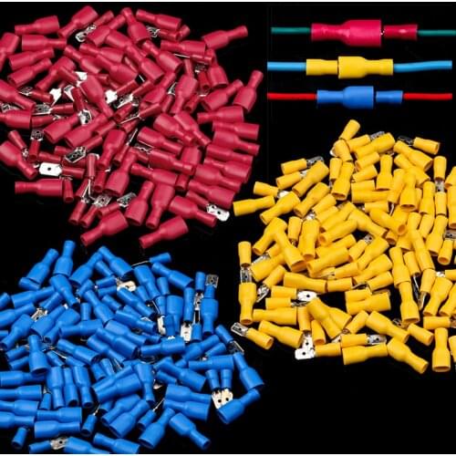100PCS Insulated Female&Male Crimp Spade Terminals Wire Butt Connector Electrical Wire Cable Connecors Assorted Kit