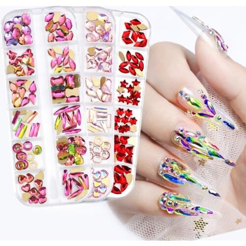 120pcs Super Glitter Crystal For Nails Art Decoration Accessories DIY 3D Mixed shape Charm Gems Art Rhinestones Decorations